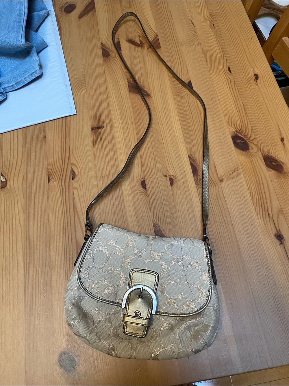 Coach Khaki Metallic Signature Saddle Crossbody